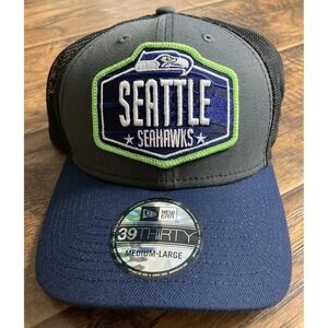 Seattle Seahawks Hat New Era Adult Medium-Large NFL Draft Trucker Cap 39THIRTY
